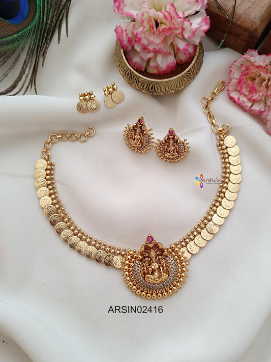 Lakshmi Coin White Stone Necklace