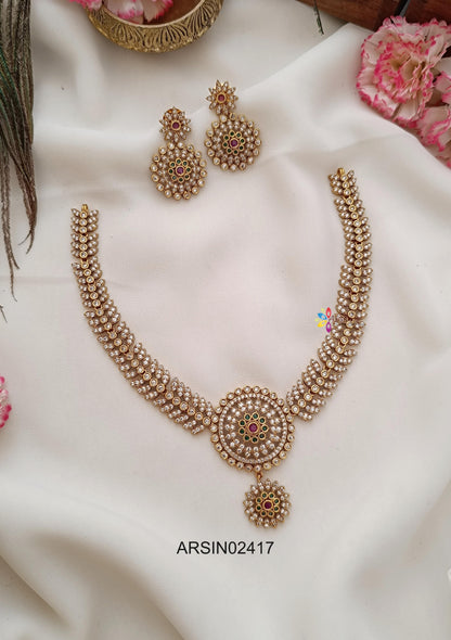 White Stone Round Pendant Necklace