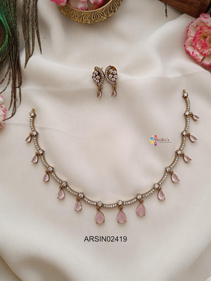 Pale Pink Tear Drops Stone Necklace