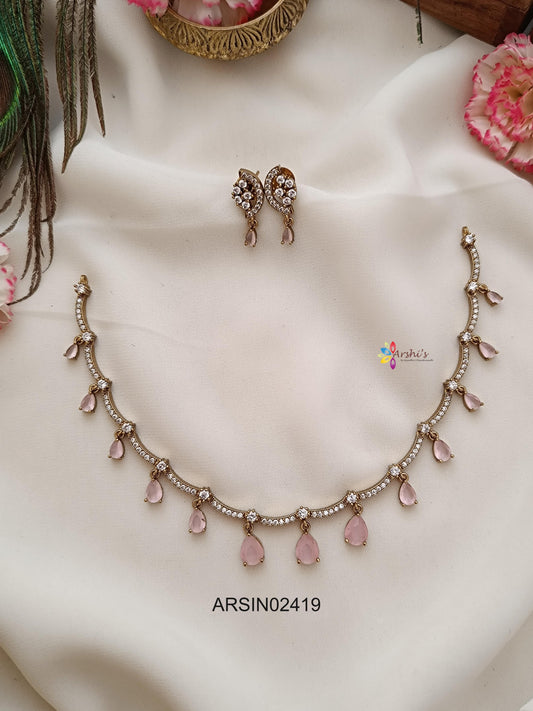 Pale Pink Tear Drops Stone Necklace