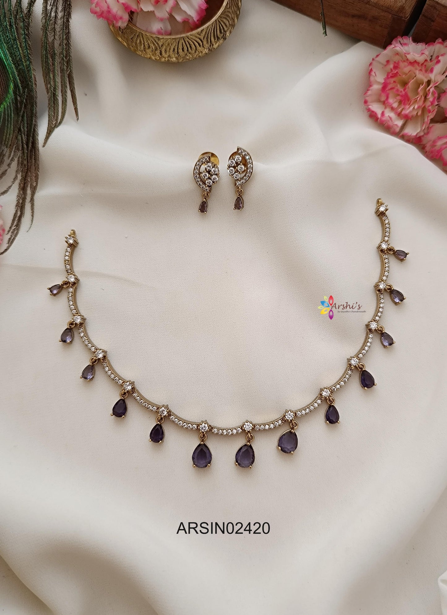 Purple Tear Drops Stone Necklace