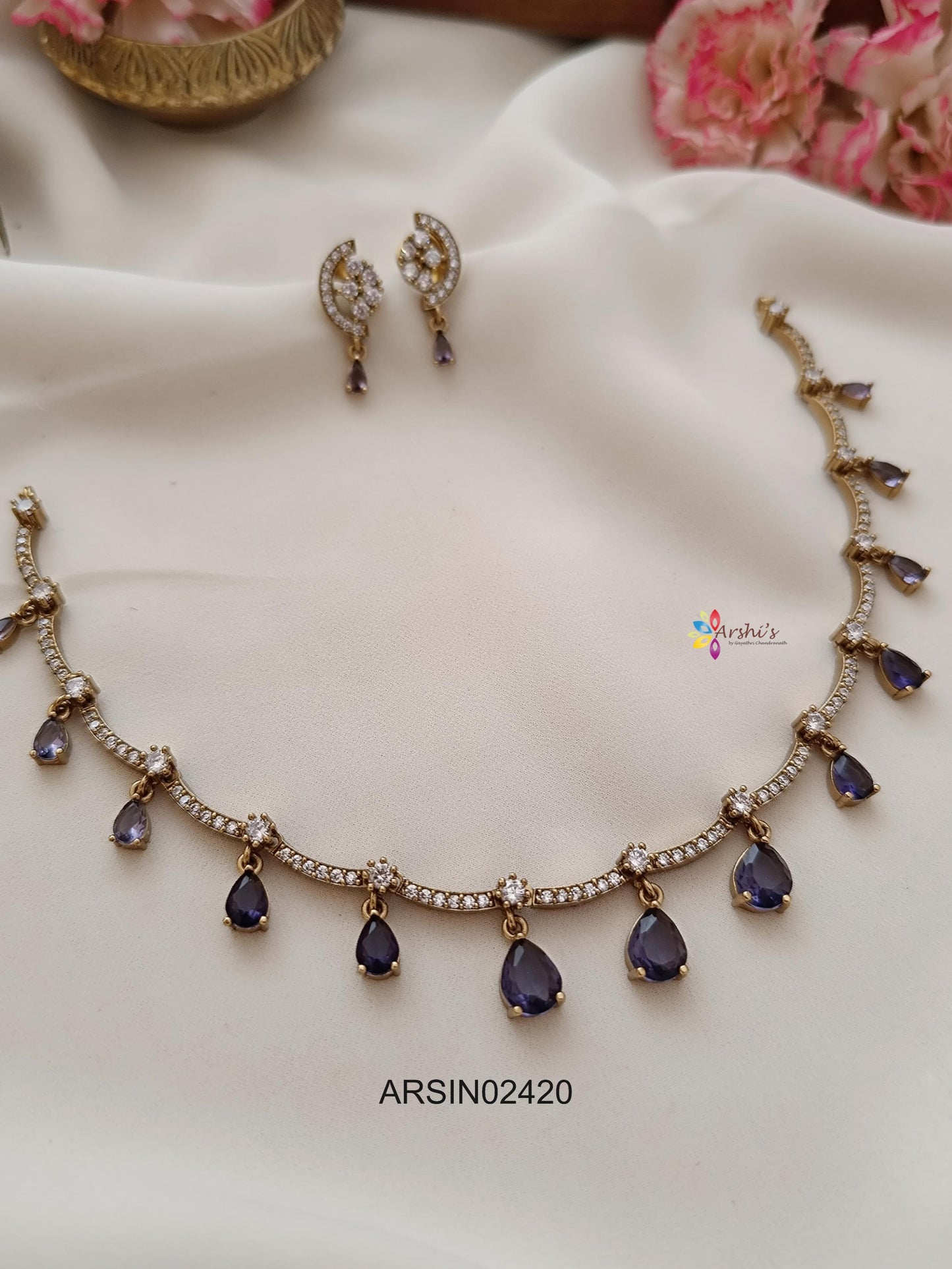 Purple Tear Drops Stone Necklace