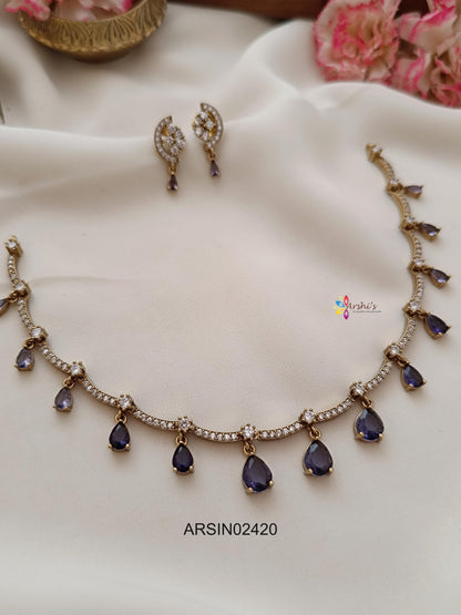 Purple Tear Drops Stone Necklace
