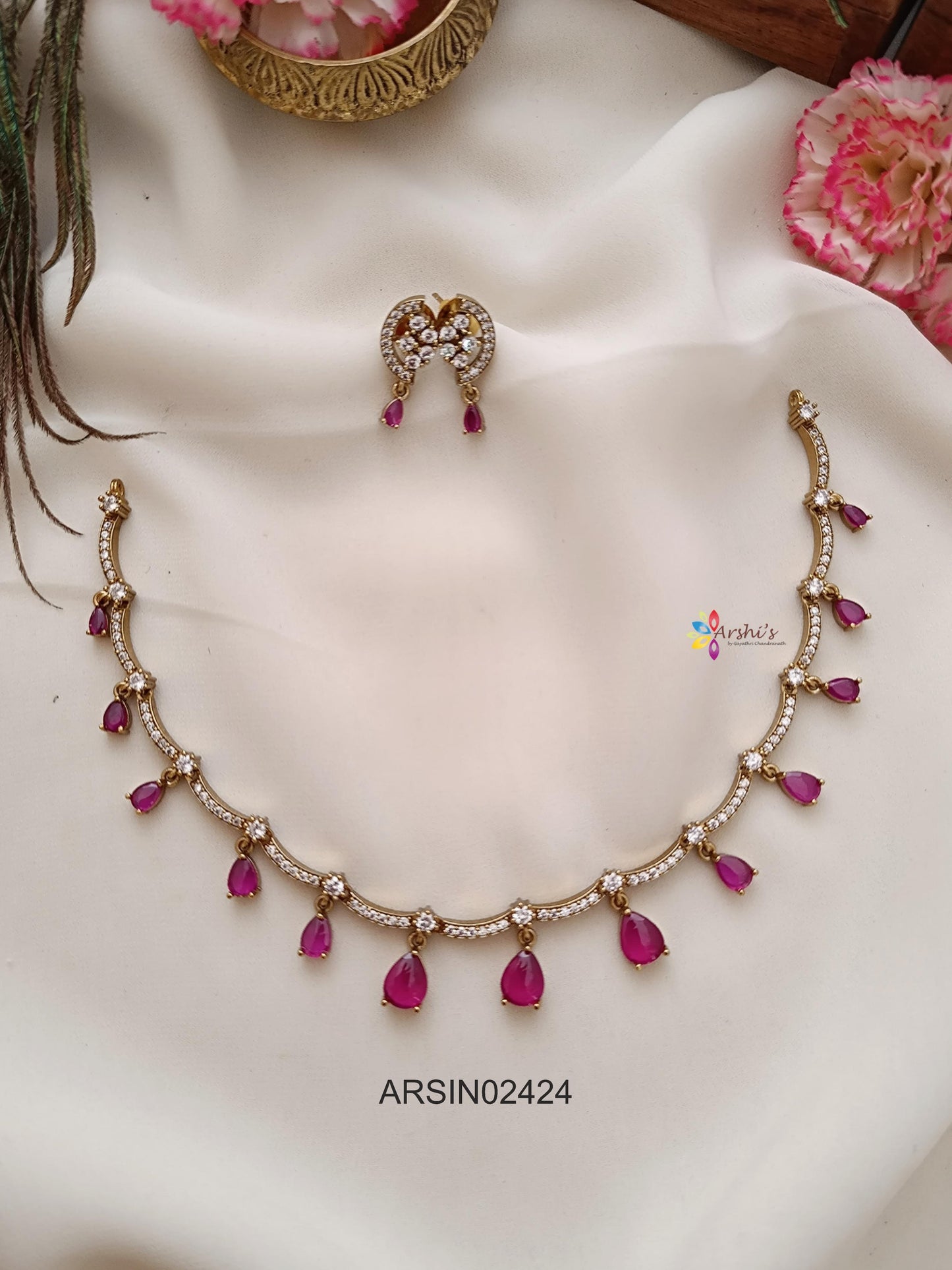 Red Tear Drops Stone Necklace