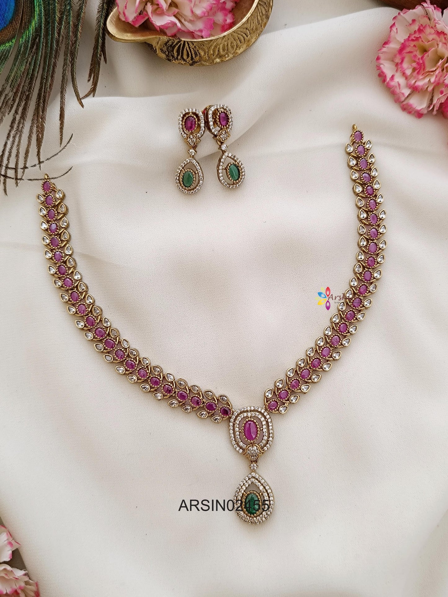 Ruby and Green Stone Necklace