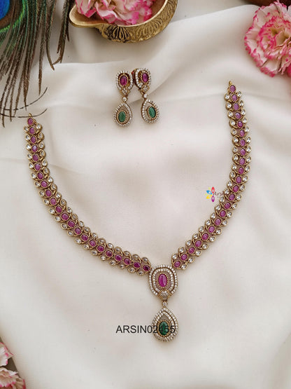 Ruby and Green Stone Necklace