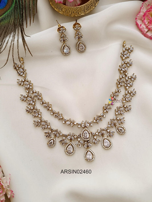 Two Layer AD White Stone Necklace