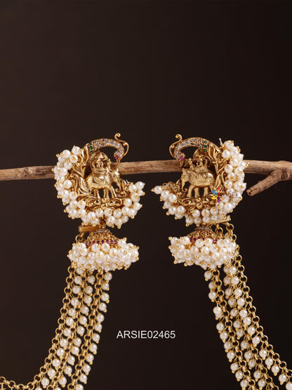 Elephant Crafted Earrings with Pearl Layer Earchains