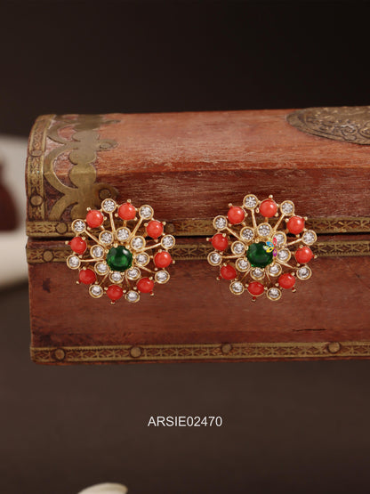 Coral and White Stone Earstuds