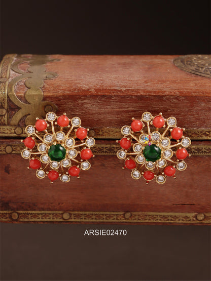 Coral and White Stone Earstuds
