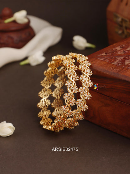 Flower Design AD White Stone Bangles