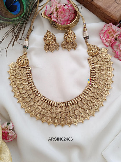 Matte Three Layer Lakshmi Coin Necklace