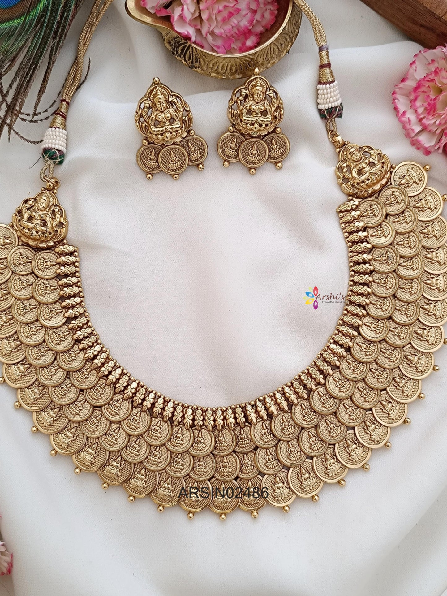 Matte Three Layer Lakshmi Coin Necklace