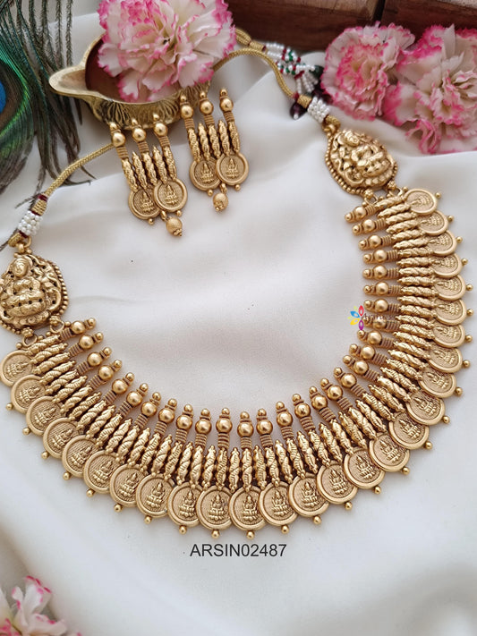 Matte Single Layer Lakshmi Coin Necklace
