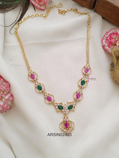 Simple Pink and Green Stone Necklace