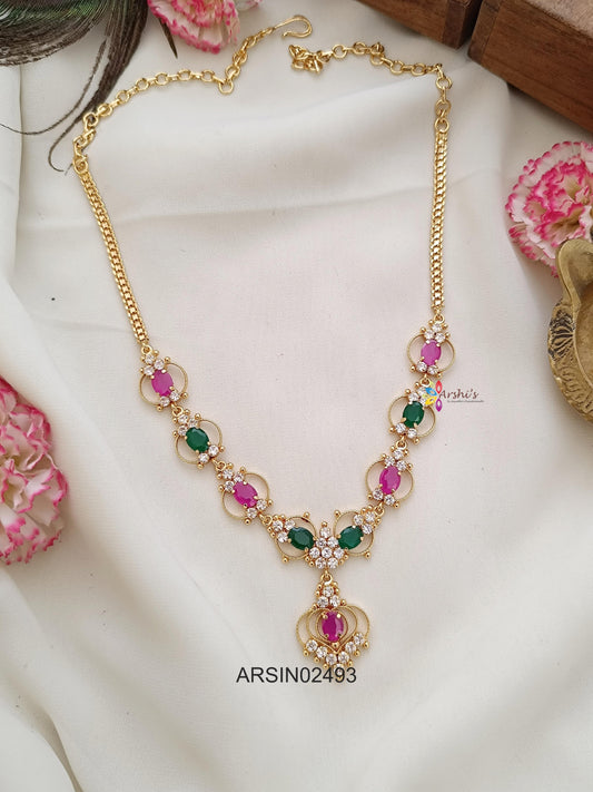 Simple Pink and Green Stone Necklace