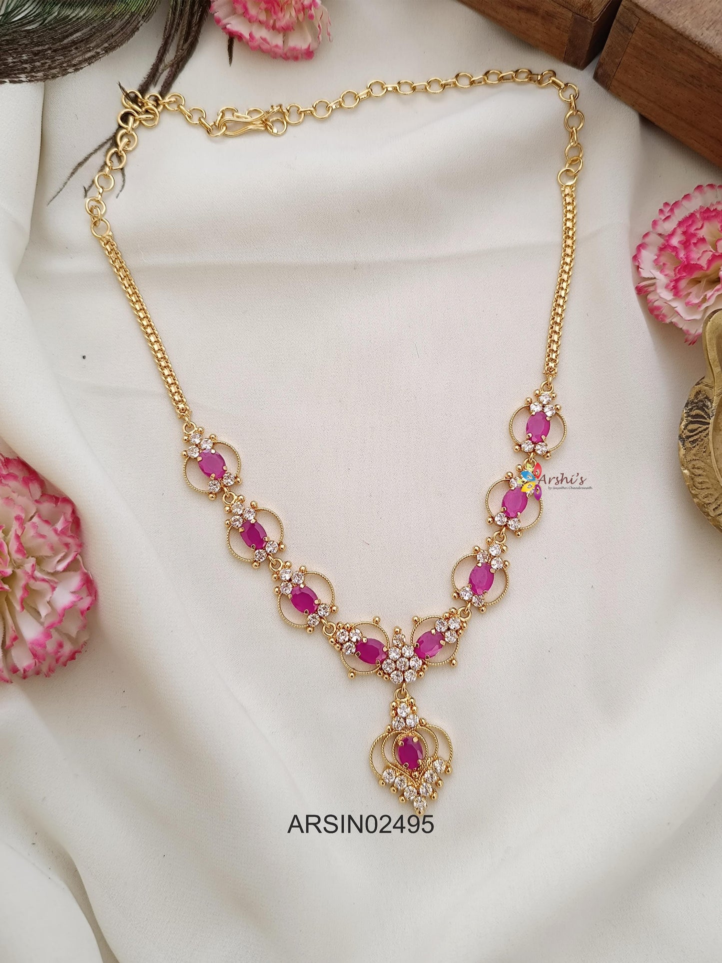 Simple Pink and White Stone Necklace