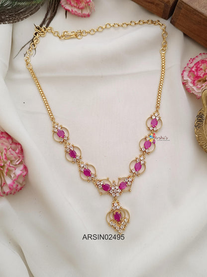 Simple Pink and White Stone Necklace