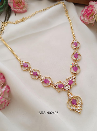 Simple Pink and White Stone Necklace