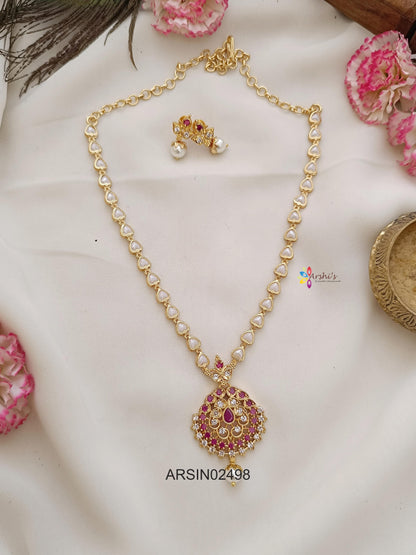 Pearl Chain with Stone Pendant Necklace