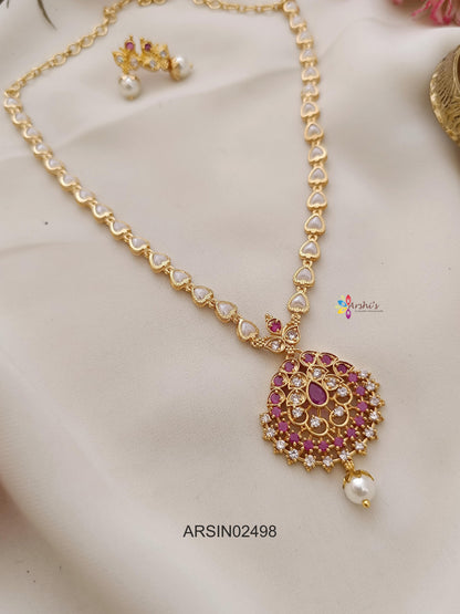 Pearl Chain with Stone Pendant Necklace