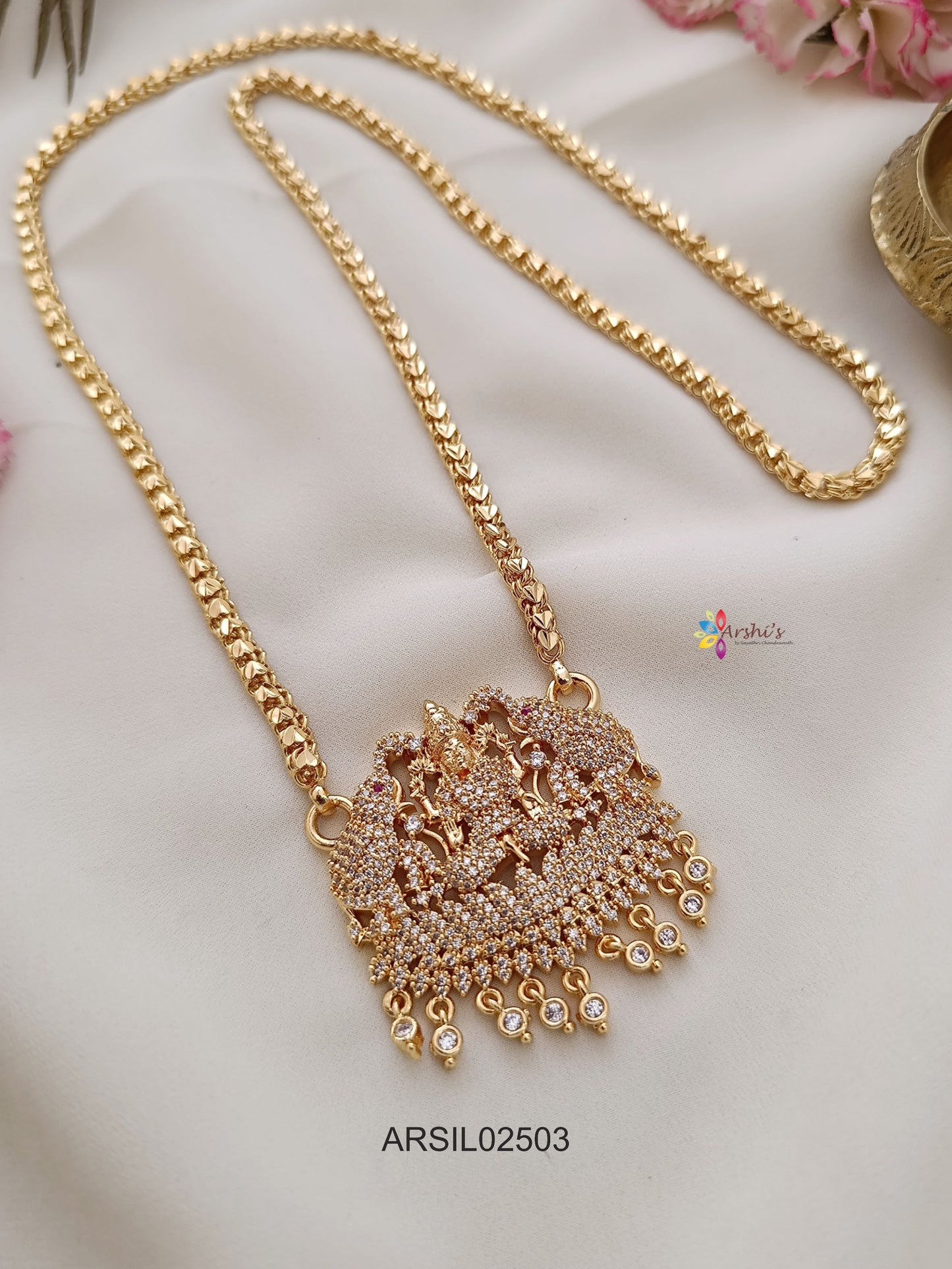 Chain with Lakshmi White Stone Pendant Haram