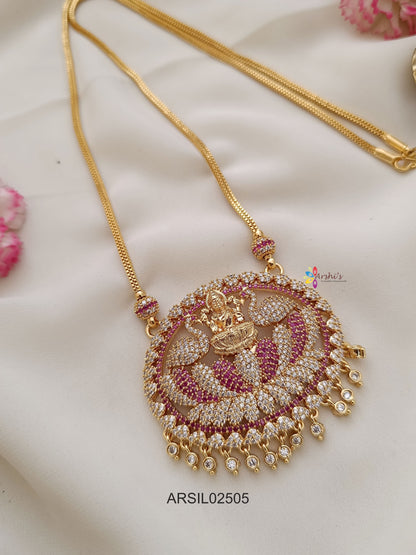 Lakshmi and Peacock Pendant Red and White Stone Haram