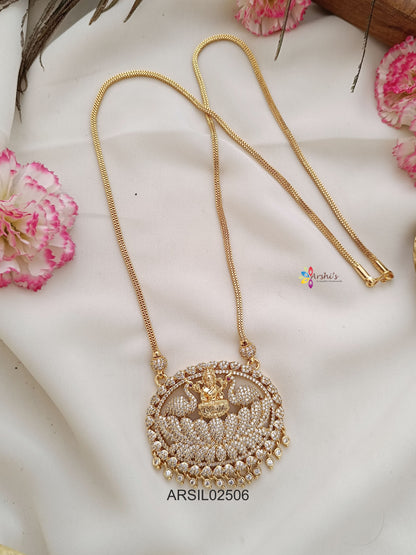 Lakshmi and Peacock Pendant White Stone Haram