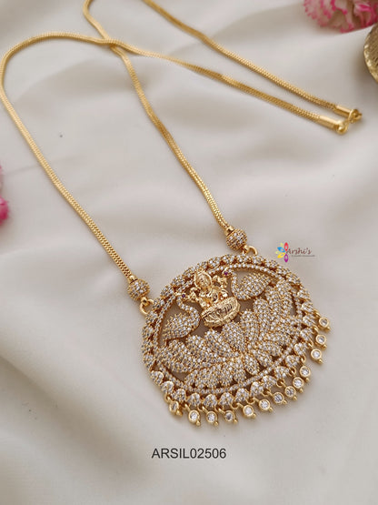 Lakshmi and Peacock Pendant White Stone Haram