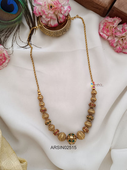 Antique Red and Green Stone Gold Ball Necklace