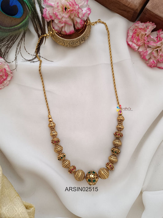 Antique Red and Green Stone Gold Ball Necklace