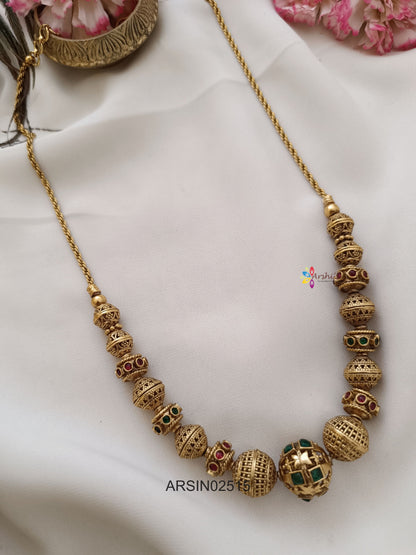 Antique Red and Green Stone Gold Ball Necklace