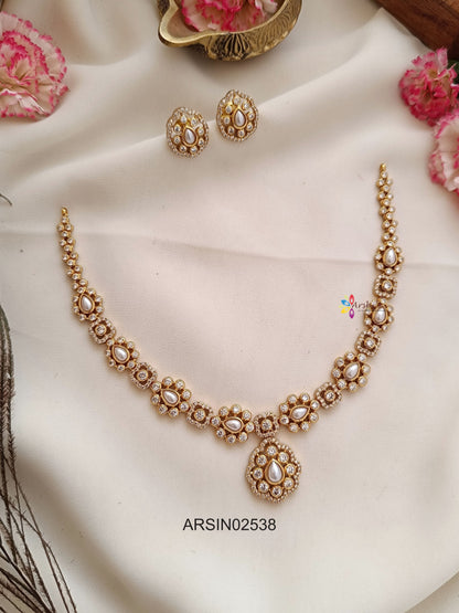 White Stone with Pearl Studded Necklace