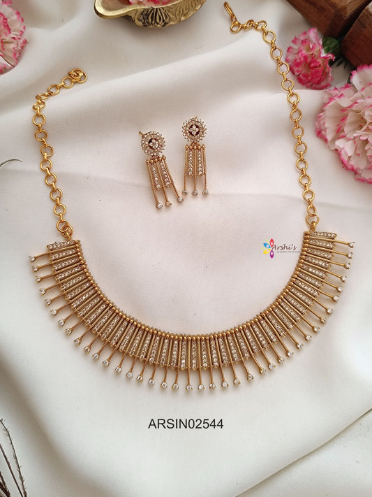 Designer Spike AD White Stone Necklace