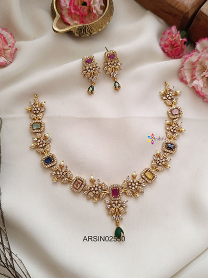 Multi Color Stone Flower Design Necklace