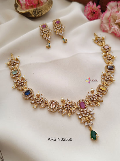 Multi Color Stone Flower Design Necklace