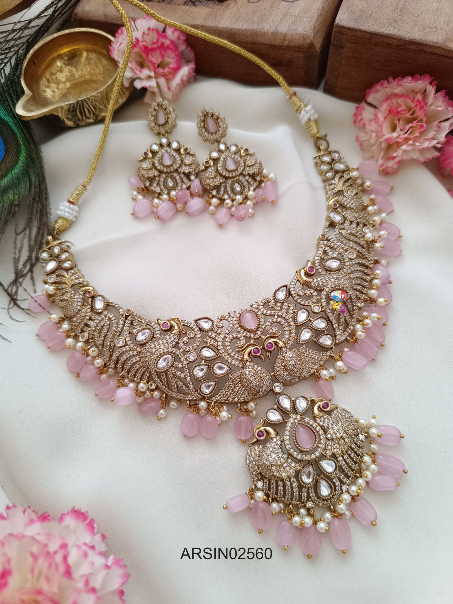 Bridal Victorian Pink Drops Necklace