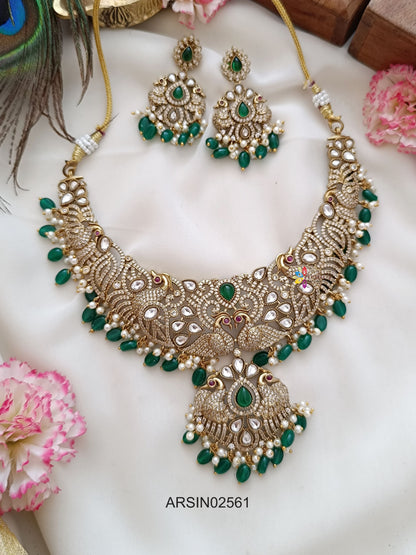 Bridal Victorian Green Drops Kundan Stone Necklace