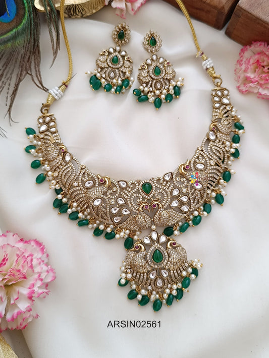 Bridal Victorian Green Drops Kundan Stone Necklace