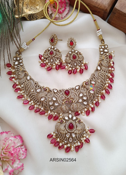 Bridal Victorian Red Bead Drops Necklace