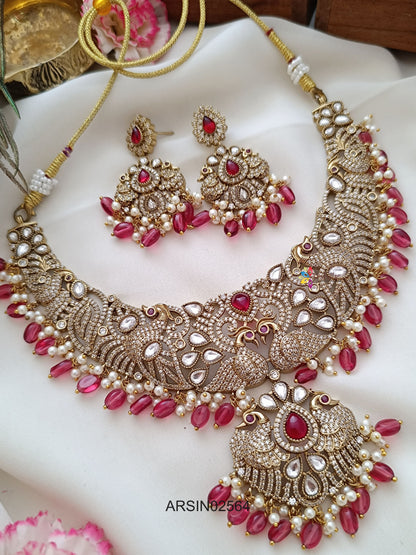 Bridal Victorian Red Bead Drops Necklace
