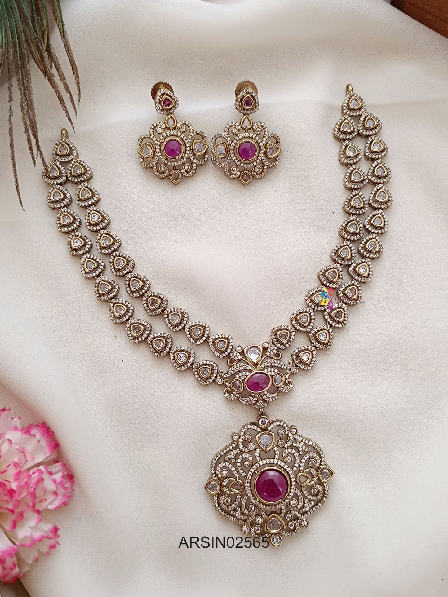 Two Layer Victorian Red Stone Necklace