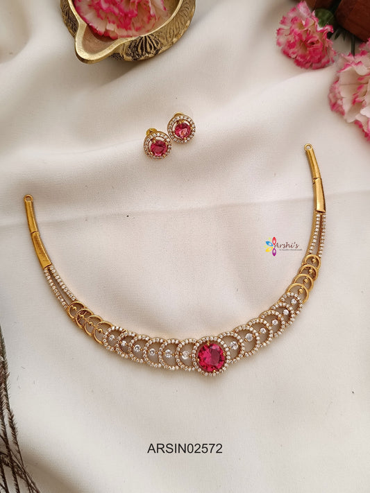 Round Red CZ Stone Necklace