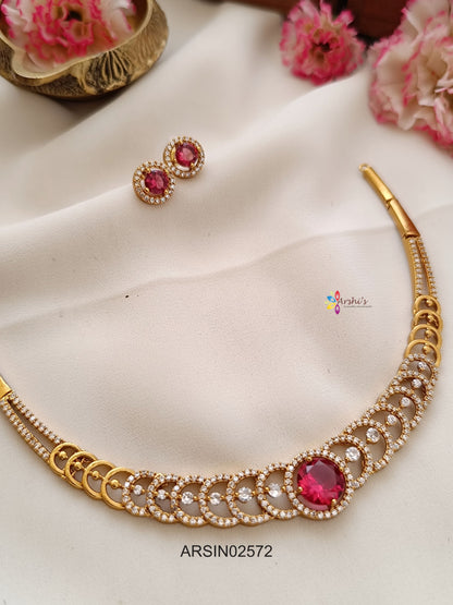 Round Red CZ Stone Necklace