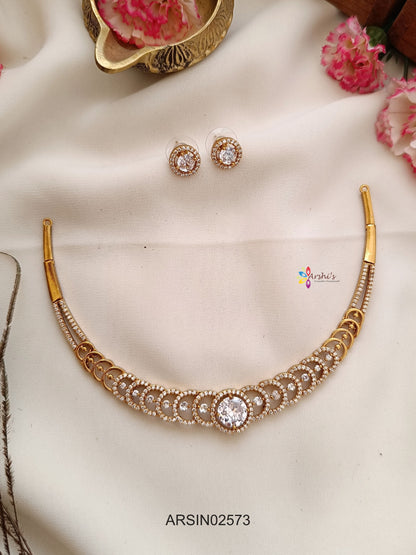 Round White CZ Stone Necklace