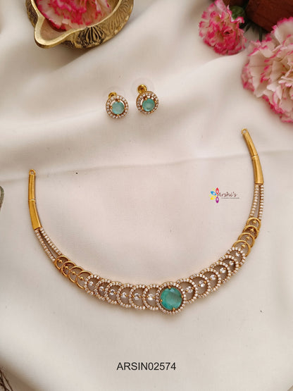 Round Pale Blue CZ Stone Necklace