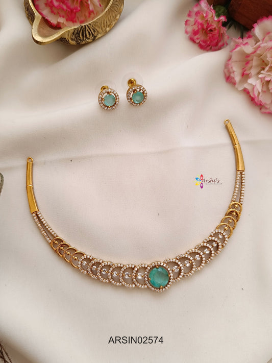 Round Pale Blue CZ Stone Necklace