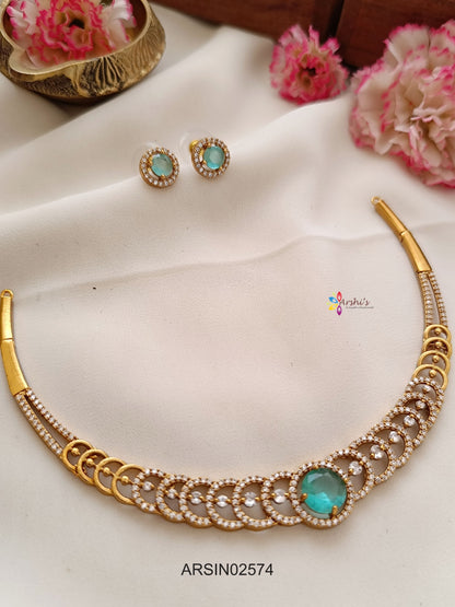 Round Pale Blue CZ Stone Necklace