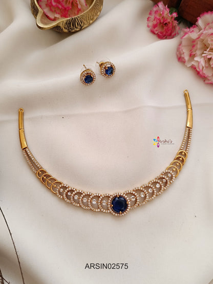Round Blue CZ Stone Necklace
