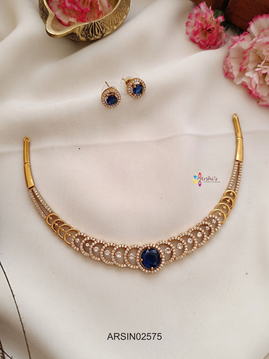 Round Blue CZ Stone Necklace